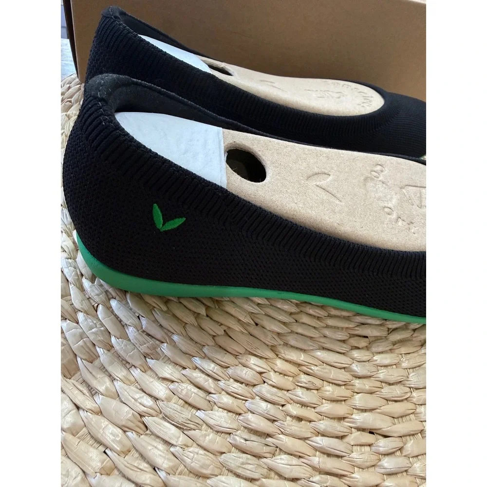 VIVAIA Claire Walker Pointed-Toe Knit‎ Flats Black Green Grass EU 38.5 / US 7.5